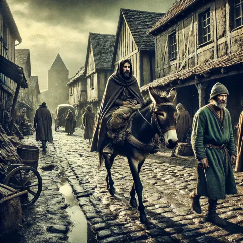 medieval market-town street in the late afternoon